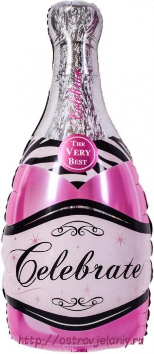 Шар с клапаном (16&#039;&#039;/41 см) Мини-фигура, Бутылка, Шампанское вино, Розовый