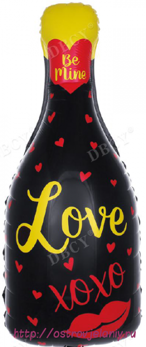 Шар (33&#039;&#039;/84 см) Фигура, Бутылка, Шампанское &quot;Love&quot;, Черный