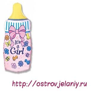Шар (31&#039;&#039;/79 см) Фигура, Бутылочка для девочки, Розовый