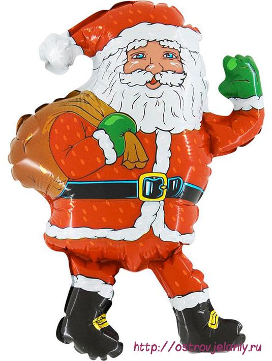 Воздушный шар (14&#039;&#039;/36 см) Мини-фигура, Дед мороз с мешком, Красный