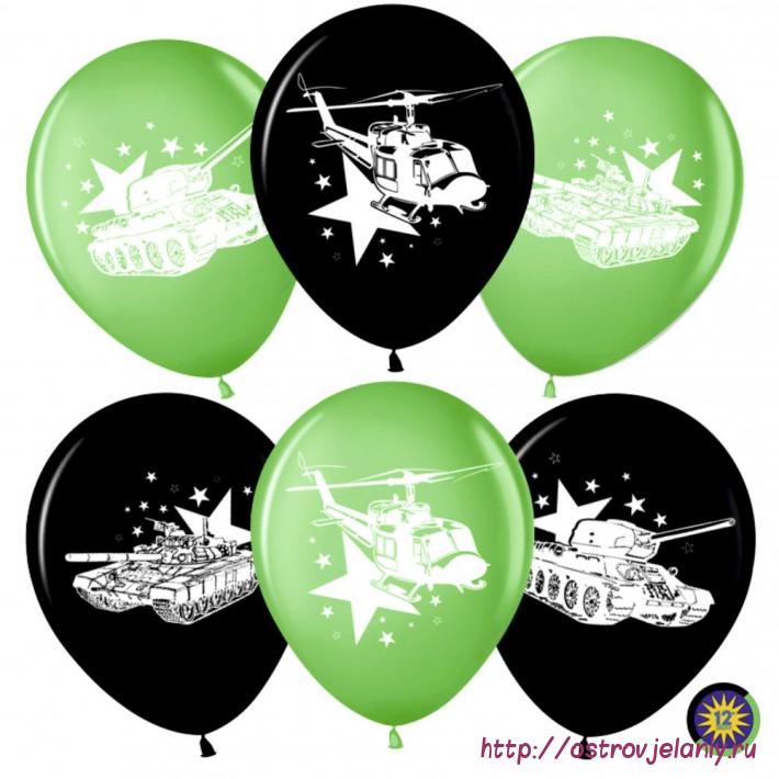 Воздушный шар (12&#039;&#039;/30 см) Воздушно-десантная техника, Черный/Зеленый, пастель, 4 ст