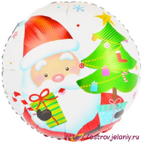 Фольгированный шар (18&#039;&#039;/46 см) Круг, Дед Мороз с подарками