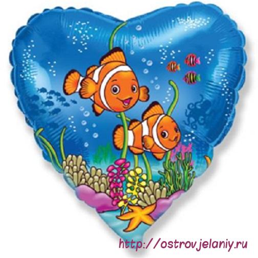 Воздушный шар (18&#039;&#039;/46 см) Сердце, Друзья рыбы-клоуны, Синий