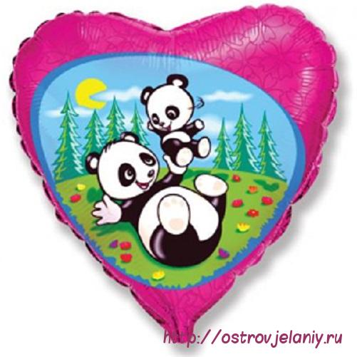 Шар (18&#039;&#039;/46 см) Сердце, Забавная панда, Фуше