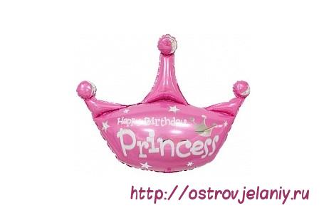 Воздушный шар с клапаном (17&#039;&#039;/43 см) Мини-фигура, Корона, С ДР Принцесса, Розовый