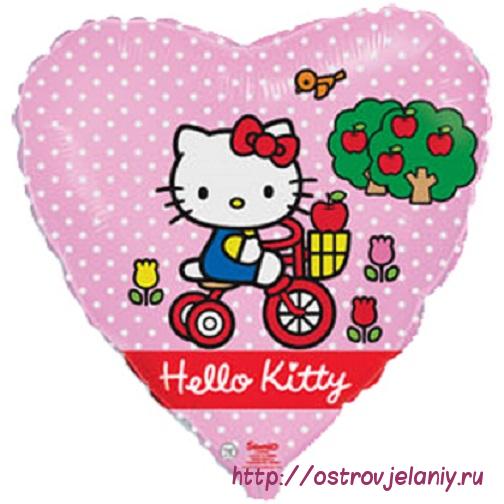 Воздушный шар (18&#039;&#039;/46 см) Сердце, Котенок на велосипеде, Розовый