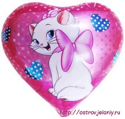 Шар (18&#039;&#039;/46 см) Сердце, Кошка с бантиком