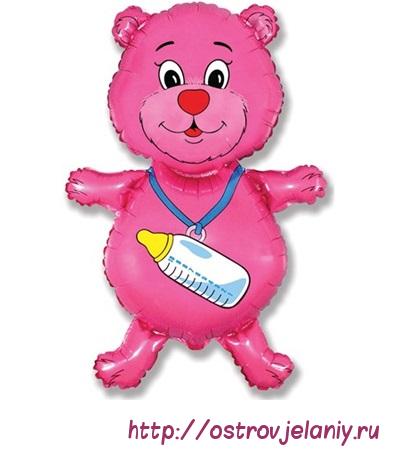 Воздушный шар (14&#039;&#039;/36 см) Мини-фигура, Медвежонок-девочка, Розовый