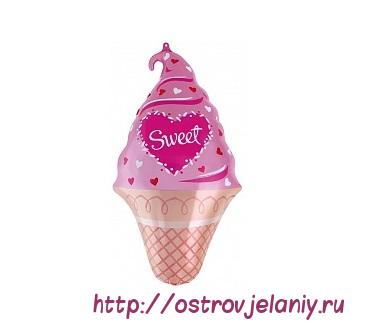 Воздушный шар с клапаном (17&#039;&#039;/43 см) Мини-фигура, Мороженое (сладкое) , Розовый