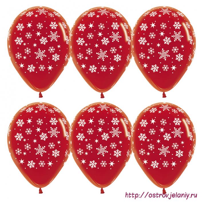 Воздушный шар (12&#039;&#039;/30 см) Падающие снежинки, Красный (315), кристалл, 5 ст