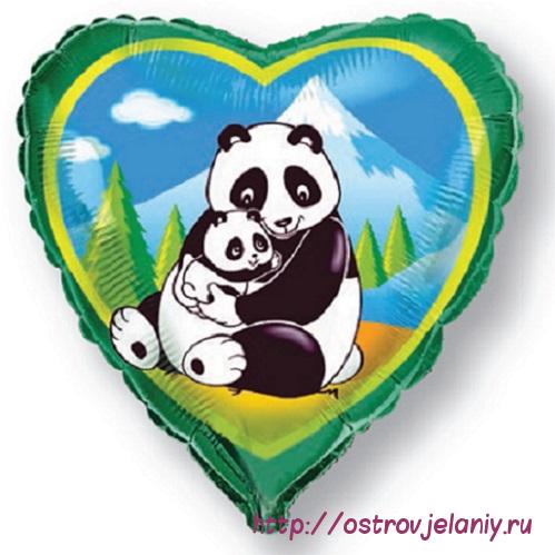 Воздушный шар (18&#039;&#039;/46 см) Сердце, Панды, Зеленый