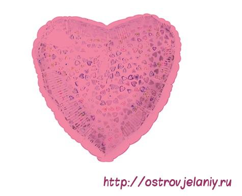 Шар (18&#039;&#039;/46 см) Сердце, Розовый, голография