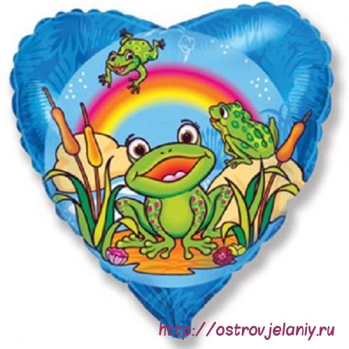 Воздушный шар (18&#039;&#039;/46 см) Сердце, Счастливый лягушонок, Синий
