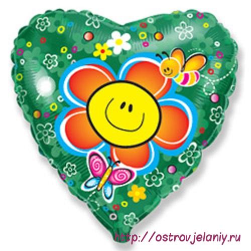 Воздушный шар (18&#039;&#039;/46 см) Сердце, Цветок, Зеленый