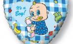 Воздушный шар (18''/46 см) Сердце, Новорожденный мальчик, Голубой