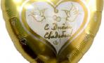 Фольгированный шар (18''/46 см) Сердце, С Днем Свадьбы (Голуби), на русском языке