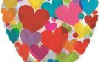 Воздушный шар (18''/46 см) Сердце, Сердце с разноцветными сердечками, Прозрачный