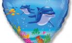 Воздушный шар (18''/46 см) Сердце, Счастливый дельфин, Голубой