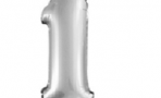 Шар с клапаном (16''/41 см) Мини-цифра, 1, Серебро