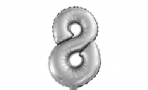 Шар с клапаном (16''/41 см) Мини-цифра, 8, Серебро